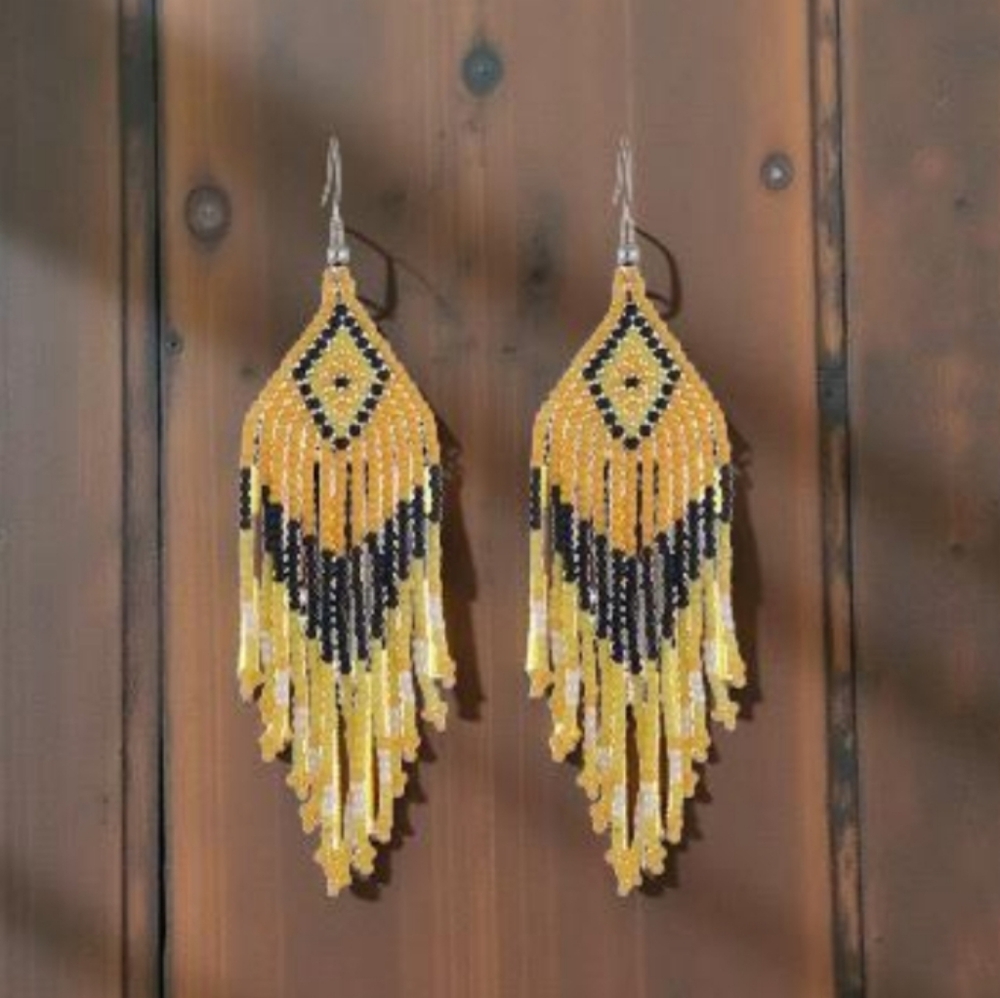 Earrings Beaded Dangle Drop Tassel Handmade Colourful Hook Earrings - Picture 3 of 4
